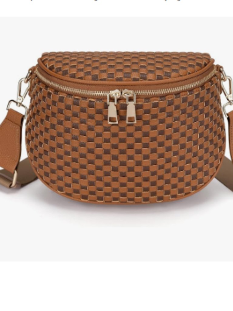 Woven Crossbody Bag For Women Woven Leather Bum Bags Checkered Cross Body Bags